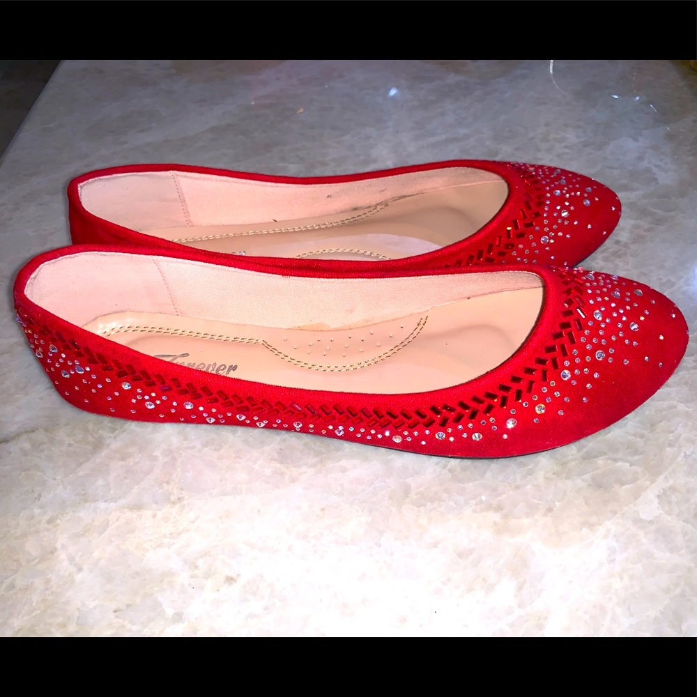 Women’s Red Rhinestone Dress Flat